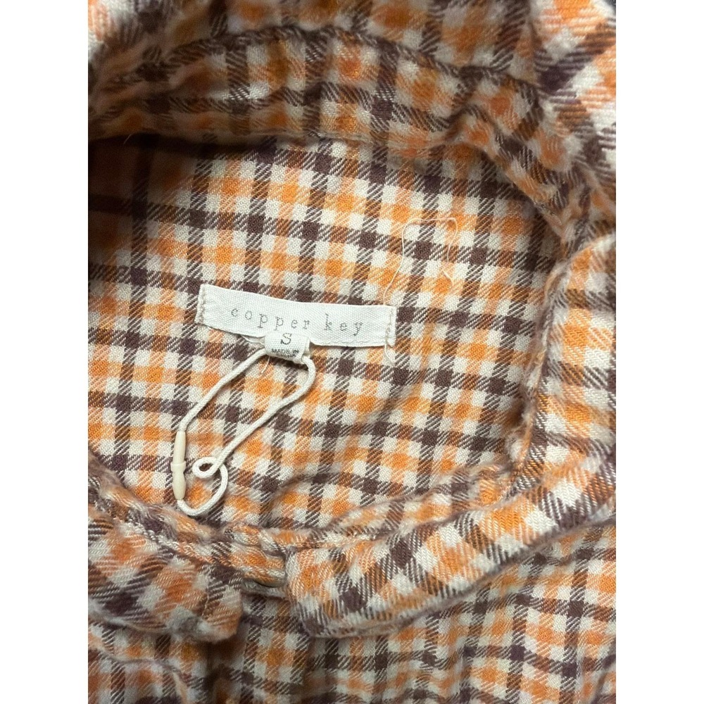 Copper Key Plaid Button Down Shirt Womens Small‎ Orange Brown Flannel Style Top